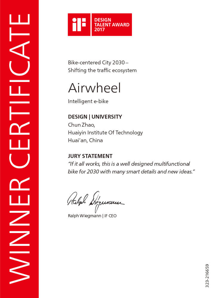 Airwheel intelligent E-Bike IF award 